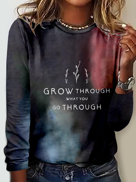 Tie-Dye Pattern Crew Neck Casual Regular Fit Long Sleeve Shirt, Blouses, Lilicloth.com