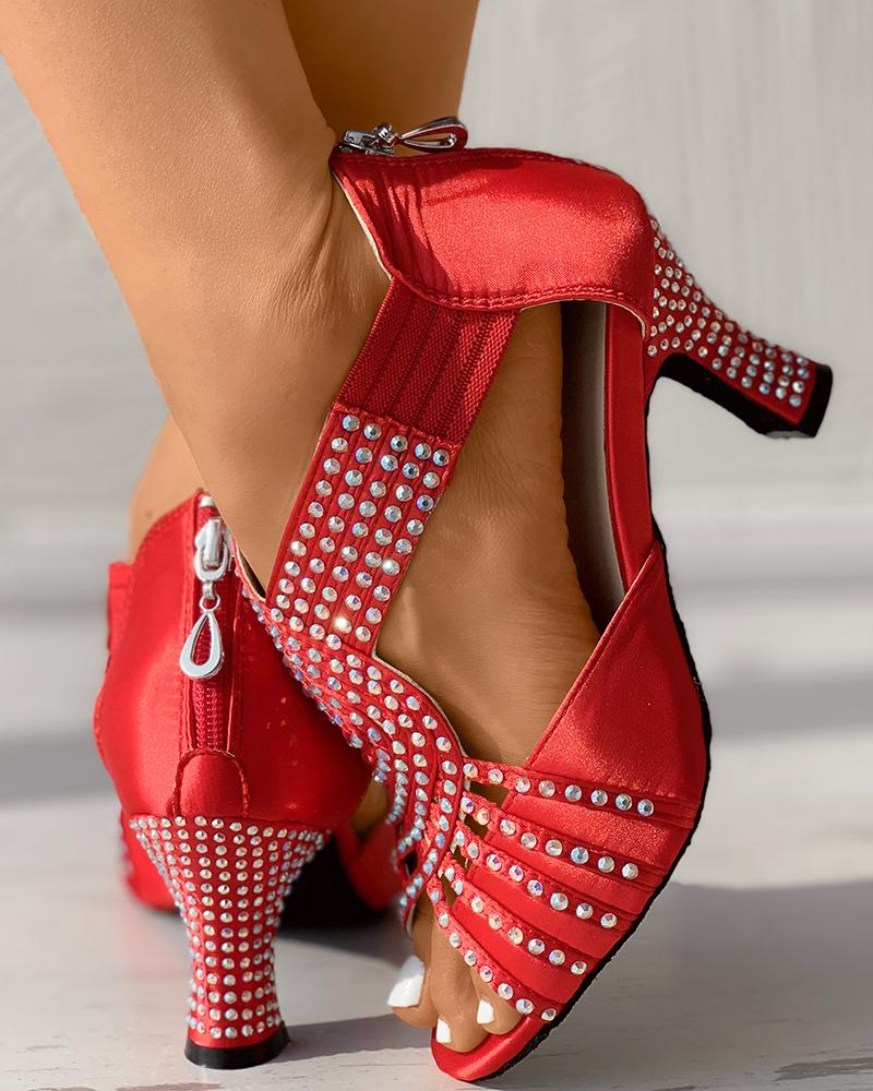 Peep Toe Zip Back Rhinestone Latin Dace Shoes, Heeled-Sandals, chicme - Women's Fashion Online