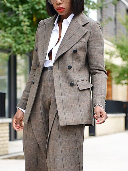 Lapel Collar Regular Fit Plaid Urban Blazer, Blazers, color:As Picture|size:XXL, Stylewe