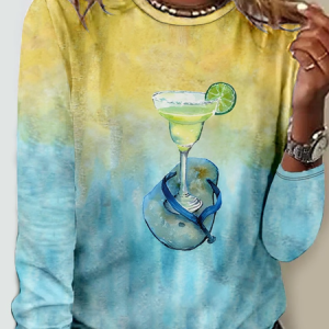 Crew Neck Casual Regular Fit Ombre Long Sleeve Shirt, Blouses, Lilicloth.com