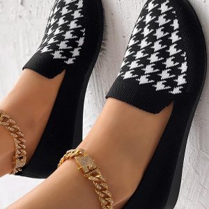 Houndstooth Breathable Casual Loafers, Slip-on, chicme - Women's Fashion Online