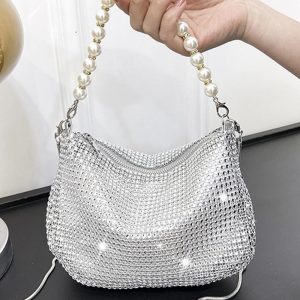 Allover Rhinestone Zipper Design Crossbody Evening Bag, Bags, chicme - Women's Fashion Online