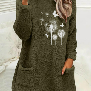 Loose Casual Fluff/Granular Fleece Fabric Dandelion Sweatshirt, Hoodies&Sweatshirts, Lilicloth.com