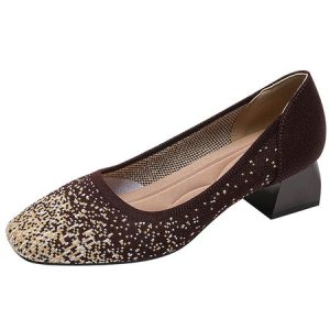 Casual Abstract Slip On Block Heel Shallow Shoes, Flats/Loafers, color:Coffee|size:43, Noracora