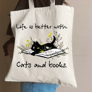 Life Is Better With Cats And Books Valentine's Day Shopping Tote, Bags, Lilicloth.com