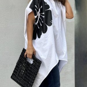 Shirt Collar Urban Loose Floral Blouse, Blouses and Shirts, color:White|size:XXL, Stylewe