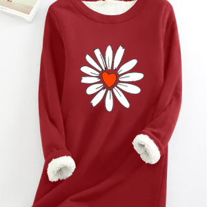 Casual Daisy Print Fleece Sweatshirt, Hoodies&Sweatshirts, Lilicloth.com