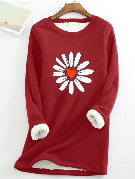 Casual Daisy Print Fleece Sweatshirt, Hoodies&Sweatshirts, Lilicloth.com