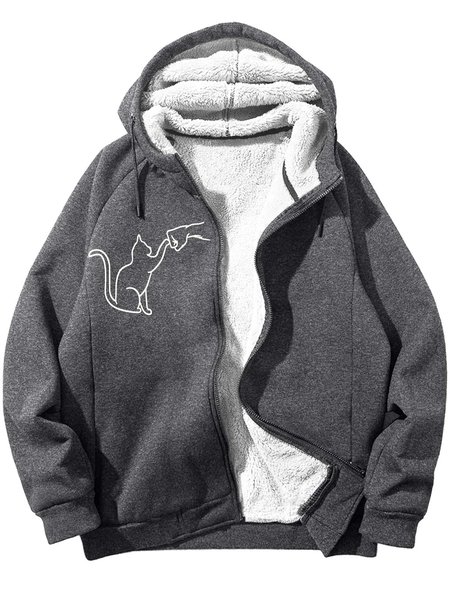 Men’s Cat And People Animal Pattern Casual Loose Sweatshirt, Hoodies&Sweatshirts, Lilicloth.com