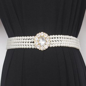 Elegant Rhinestone Flower Imitation Pearl Elastic Waistband Dress Accessory, Belts, color:Color2|size:One-size, Stylewe