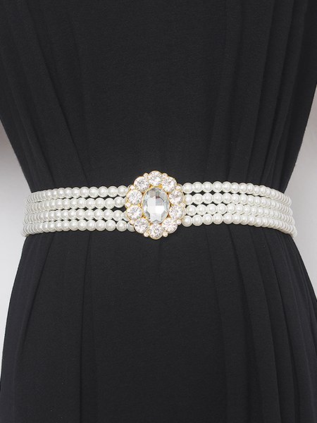 Elegant Rhinestone Flower Imitation Pearl Elastic Waistband Dress Accessory, Belts, color:Color2|size:One-size, Stylewe