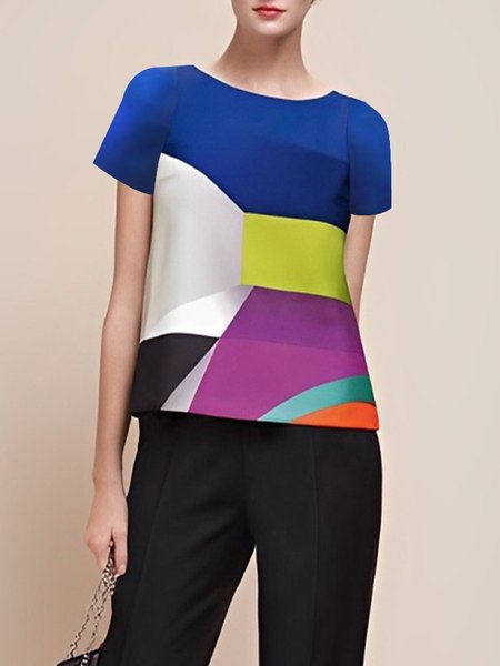 Regular Fit Geometric Urban Short Sleeve Shirt, Blouses and Shirts, color:Multicolor|size:XXL, Stylewe