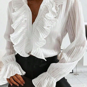 Stand Collar Long Sleeve Plain Regular Loose Blouse For Women, Blouses, color:White|size:XXL, Noracora