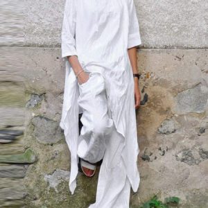 Women Plain Crew Neck Three Quarter Sleeve Comfy Casual Top With Pants Two-Piece Set, Sets, color:White|size:5XL, Noracora