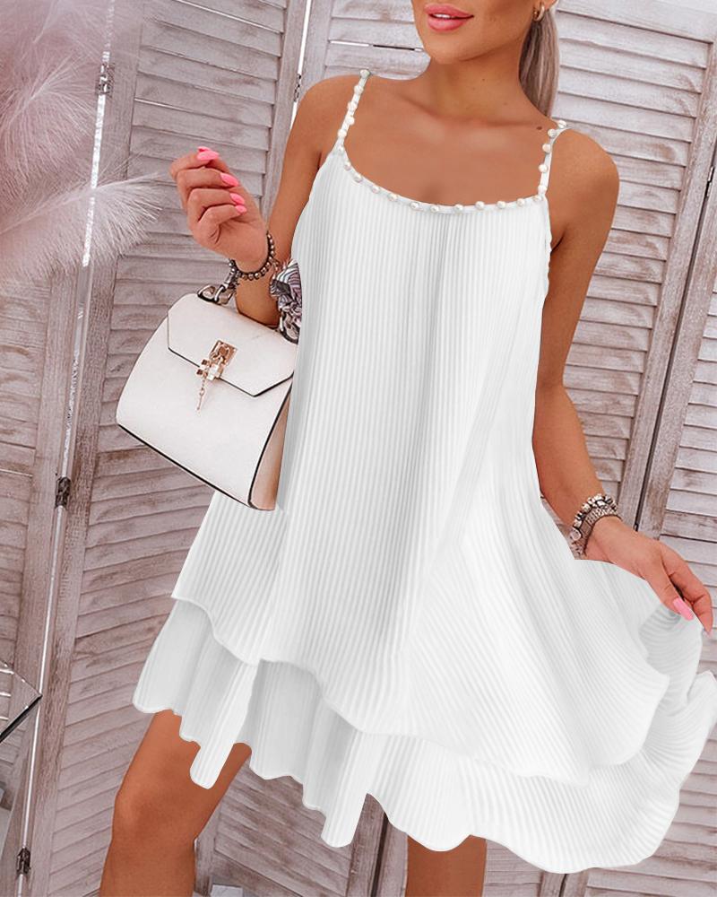 Layered Pearls Strap Pleated Casual Dress, Casual Dresses, chicme - Women's Fashion Online
