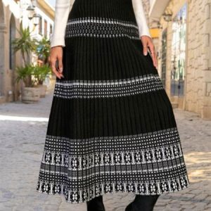 Boho Ethnic A-Line Natural Maxi Skirt, Skirts, color:Black|size:XXL, Noracora