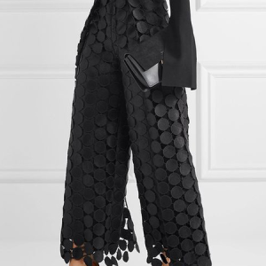 Loose Elegant Lace Plain Fashion Long Pants Straight pants, Pants, color:Black|size:XXL, Stylewe