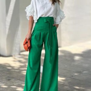 Tied Detail High Waist Wide Leg Pants, Pants, chicme - Women's Fashion Online