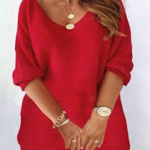 Plus Size V-Neck Half Sleeve Fluffy Casual Dress, Casual Dresses, chicme - Women's Fashion Online