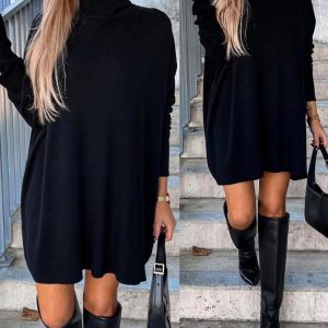 High Neck Long Sleeve Knit Sweater Dress, women Long Sleeves Dresses, ChicMe catalog