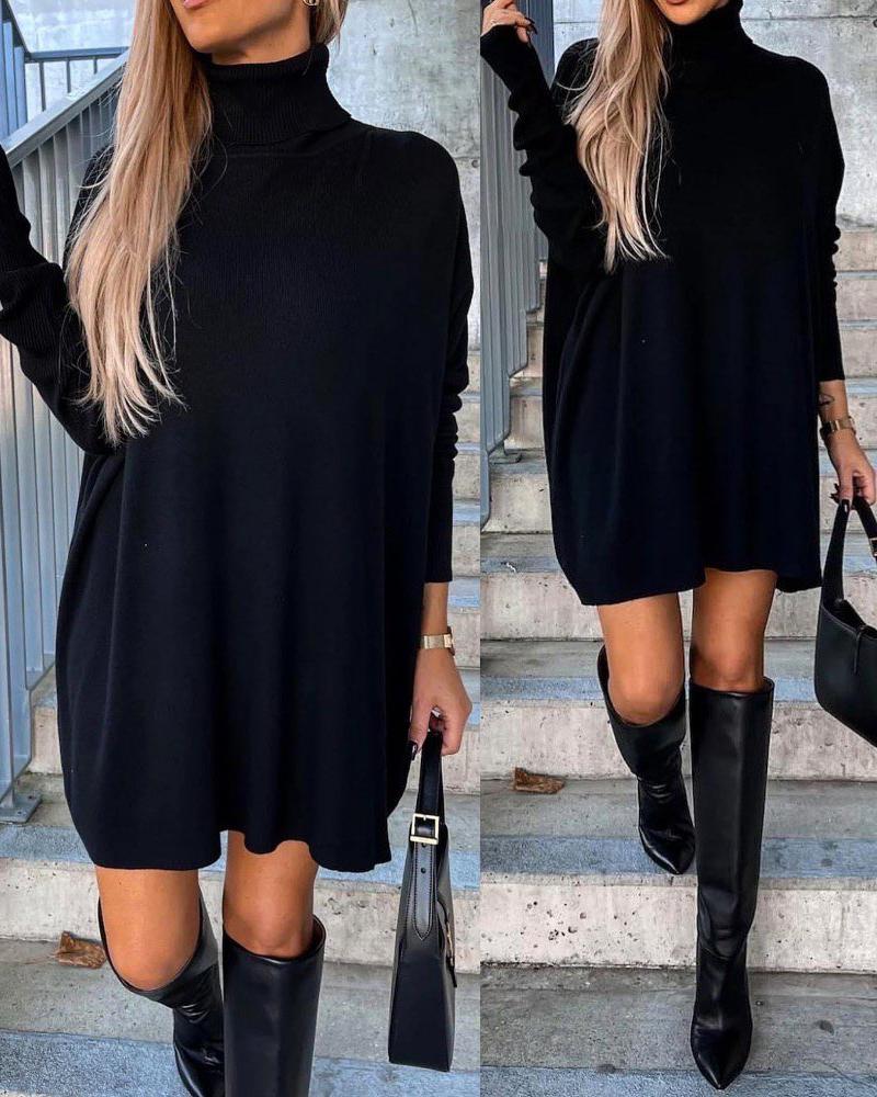 Turtleneck Long Sleeve Mini Sweater Dress Casual Minimalist Knit Dress, women Long Sleeves Dresses, ChicMe catalog - Image 2