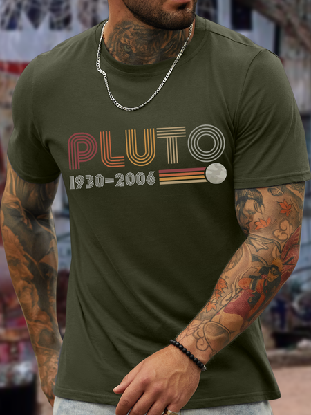 Men's PLUTO Casual Cotton Crew Neck Text Letters T-Shirt, T-shirts, Lilicloth.com