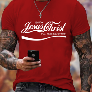 Men's Enjoy Jesus Christ Cotton Casual Text Letters Crew Neck T-Shirt, T-shirts, Lilicloth.com