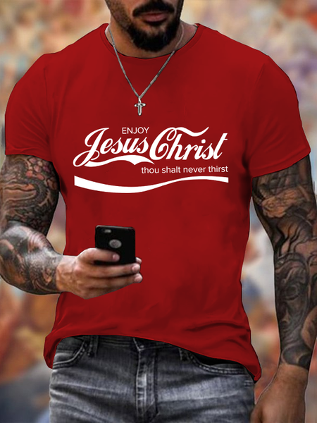 Men's Enjoy Jesus Christ Cotton Casual Text Letters Crew Neck T-Shirt, T-shirts, Lilicloth.com
