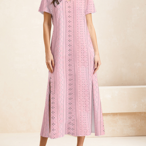 Women Plain V Neck Short Sleeve Comfy Casual Maxi Dress, Dresses, color:Pink|size:XXL, Noracora