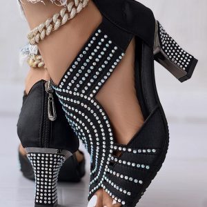 Peep Toe Zip Back Rhinestone Latin Dace Shoes, Heeled-Sandals, chicme - Women's Fashion Online