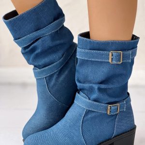 Buckled Chunky Heel Ankle Boots, Boots, chicme - Women's Fashion Online