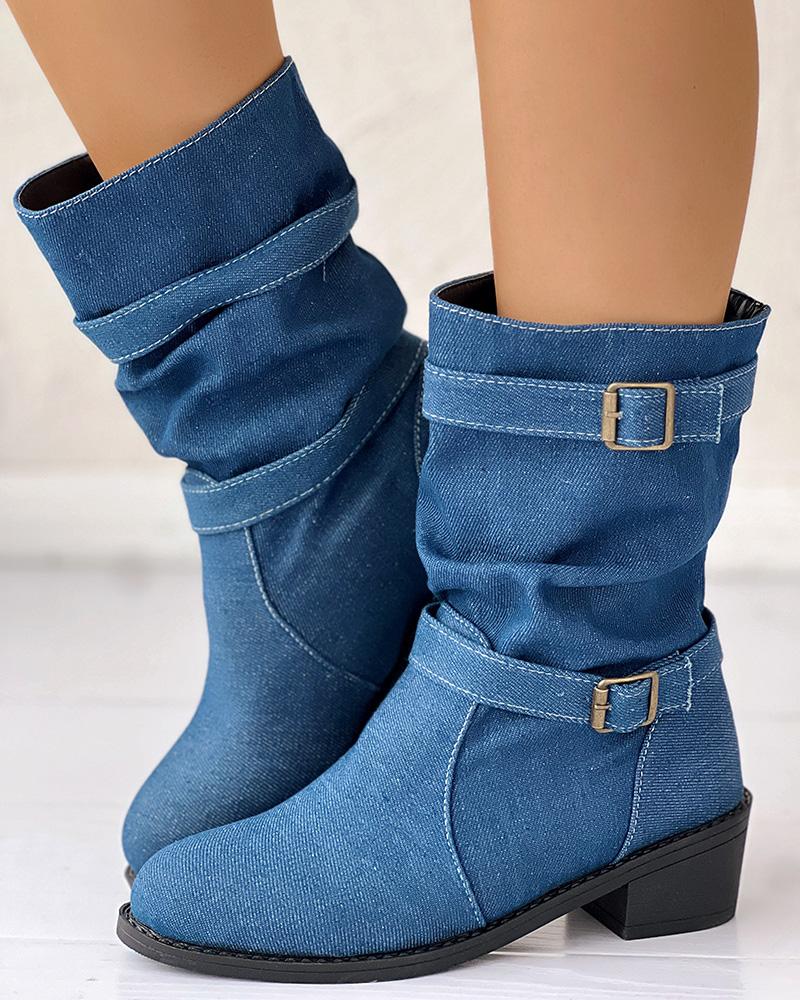 Buckled Chunky Heel Ankle Boots, Boots, chicme - Women's Fashion Online