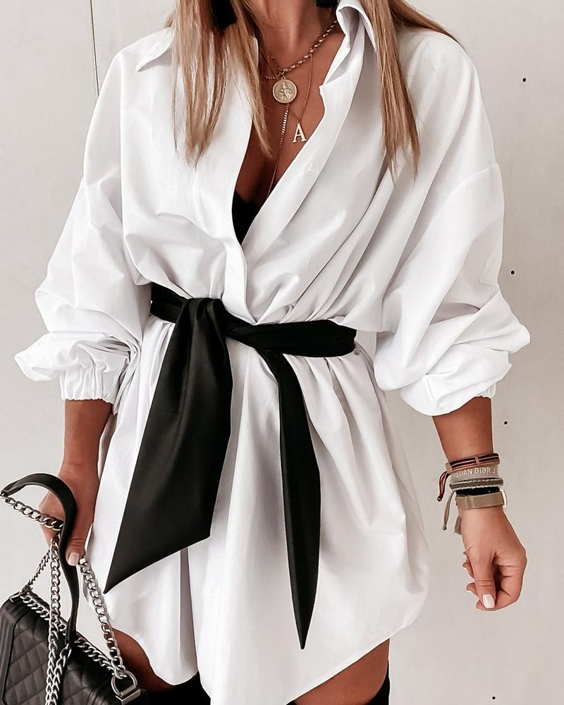 Long Sleeve Tied Detail Casual Shirt Dress With Belt, Shirt Dresses, chicme - Women's Fashion Online
