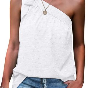Casual One Shoulder Plain Tank Top, Tanks & Camis, color:White|size:XL, Noracora