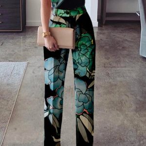 Vacation Floral Regular Fit Fashion Pants, Pants, color:As Picture|size:XXL, Stylewe