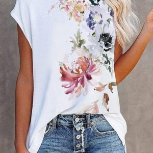 Casual Jersey Loose Crew Neck Tunic T-Shirt, T-shirts, color:White|size:XXL, Noracora