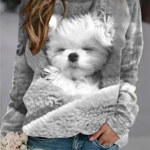 Casual Crew Neck Dog Sweatshirt, Hoodies & Sweatshirts, color:Gray|size:L, Noracora