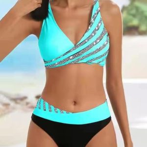 Rhinestone Decor V-Neck Bikini Set, Bikini, chicme - Women's Fashion Online