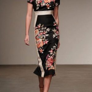 Floral Others Urban Dress, Midi Dresses, color:Black|size:XXL, Stylewe