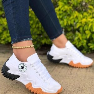 Eyelet Lace-up Contrast Paneled Muffin Sneakers, Sneakers, chicme - Women's Fashion Online