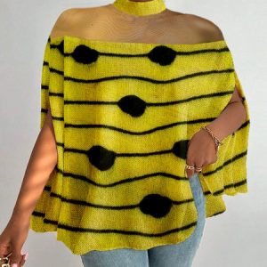 Abstract Polka Dots Elegant Loosen Sweater, Pullovers, color:Yellow|size:XXL, Stylewe