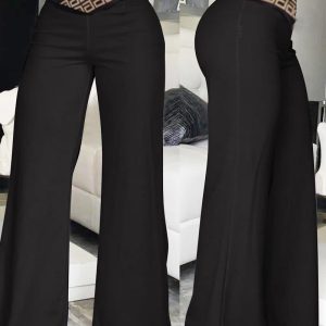 Geo Tape Patch Overlap Waist Wide Leg Bootcut Pants, Pants, chicme - Women's Fashion Online