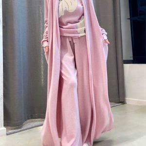 Plain Loose Long Sleeve Urban Cardigan, Cardigans, color:Pink|size:XXL, Stylewe