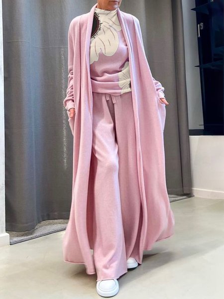 Plain Loose Long Sleeve Urban Cardigan, Cardigans, color:Pink|size:XXL, Stylewe