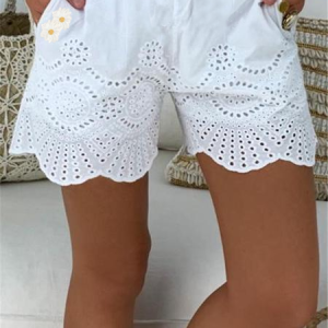 Women Casual Lace Mesh Short With Pockets, Shorts, color:White|size:3XL, Noracora