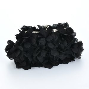 Floral Satin Clutch Purses Applique Decor Kiss Lock Evening Bag, Bags, color:Black|size:One-size, Stylewe