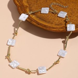 Valentine's Day Romantic Baroque Imitation Pearls Heart Metal Chain Necklace, Necklaces, color:Color3|size:One-size, Stylewe