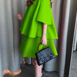Crew Neck Plain Elegant Half Sleeve Two-Piece Set, Two-piece Set, color:Green|size:XXL, Stylewe