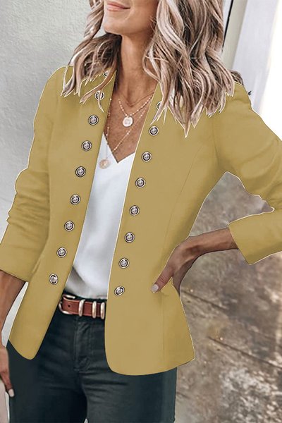 Women's Spring/Fall Outerwear Casual Pocket Stitching Plain Long Sleeve Jacket, JustFashionNow Jackets, color:Yellow|size:3XL,
