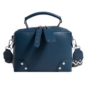 Studded Decor Square Boston Bag Commuting Crossbody Bag with Two Types Interchangeable Straps, Bags, color:Deep Blue|size:One-size, Stylewe
